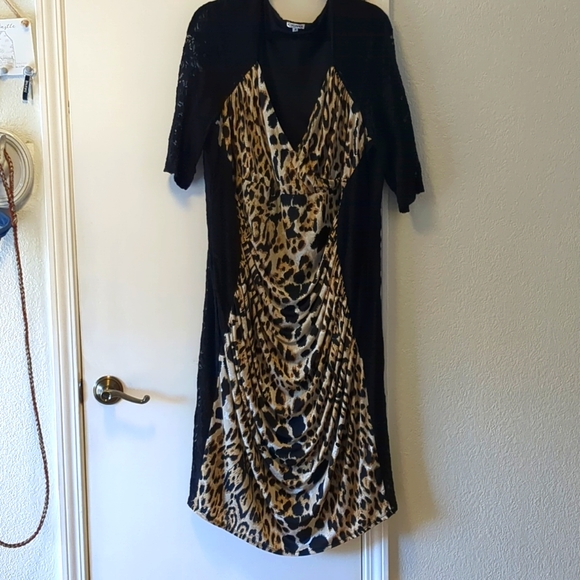 Kiyonna Leopard Stop and Stare Ruched Bodycon Dress - 4X - Picture 2 of 10